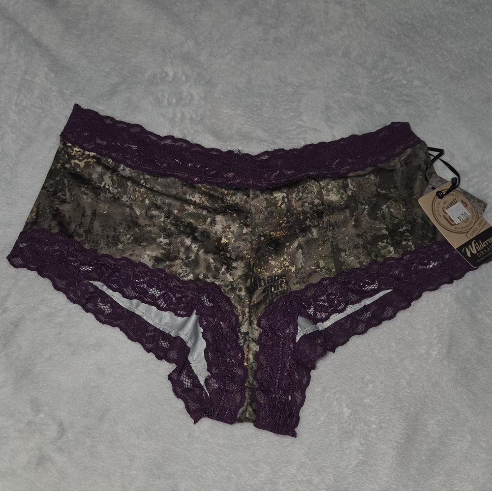 Camouflage and Purple Lace Boyshorts Panty Large
